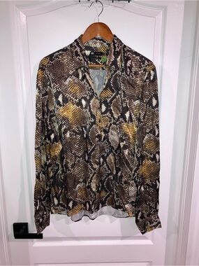 Le 31 Simons Brown Snake Print Button Up Shirt - size XXL
